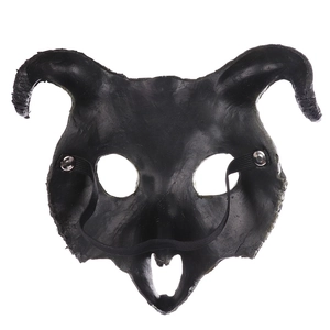 3D Ram Bone Skull Mask in black with adjustable elastic strap for Halloween cosplay events