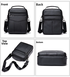 Detailed four-way view showing the front, back, top, and base of this black leather bag