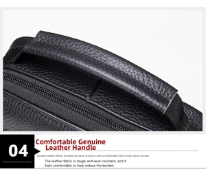 Macro detail of genuine pebble leather handle and stitching on black crossbody bag