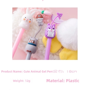 Close-up of cute cartoon animal pens with soft silicone caps and 18cm long plastic barrels
