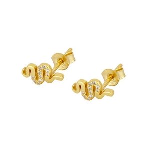 Sparkling S925 sterling silver snake earrings with gold plating and clear zircon stones