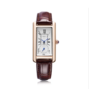 Women Rectangular Quartz Watch Alloy Case Roman Numerals Blue Hands Crocodile Texture Leather Strap Waterproof Wristwatch