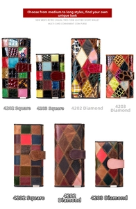Portefeuilles en cuir véritable avec patchwork multi-textures et coutures vintage