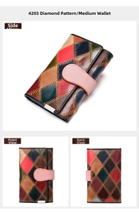 Détails du portefeuille en cuir véritable à motif losanges avec surpiqûres contrastées