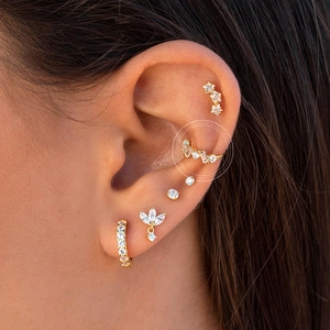 Ensemble de boucles d'oreilles en argent S925 doré avec zircons et motifs feuilles
