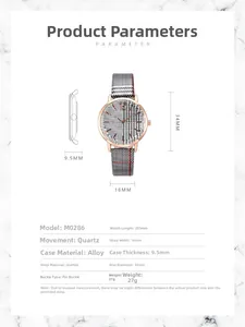 Detailed size specifications for the British style plaid leather strap quartz watch