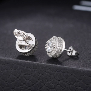 Macro view of S925 sterling silver stud earring with micro-pave cubic zirconia stones