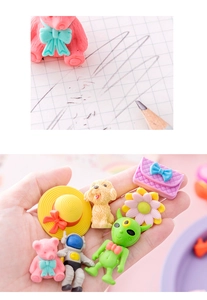 Close-up of various cute cartoon assembled erasers showing detail and erasing function