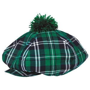 Classic green plaid Scottish beret hat with a fuzzy pom pom for Saint Patrick's Day party
