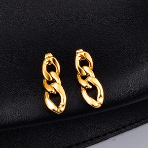 French vintage heavy chain hoop earrings in 18K gold-plated stainless steel for women