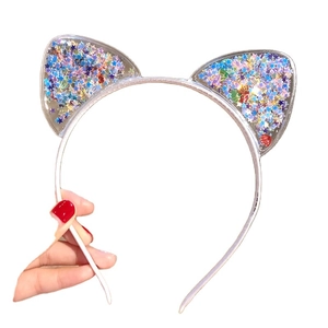 Serre-tête oreilles de chat pour filles en PVC transparent avec paillettes d'étoiles colorées