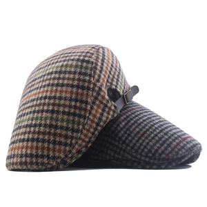 Bérets classiques en laine à motifs pied-de-poule et carreaux en marron et gris