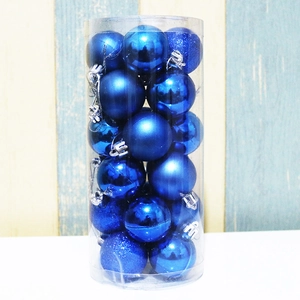 Blue Christmas ball set in 3 textures including matte, shiny and glitter in cylinder box
