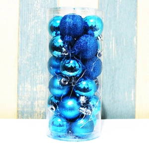 Blue Christmas ball set with shiny and glitter finish in transparent cylindrical packaging