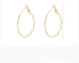 Detail showing 45x40mm wavy stainless steel hoop earrings with size measurements