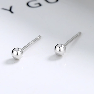 Minimalist S925 sterling silver geometric ball stud earrings with a polished mirror finish