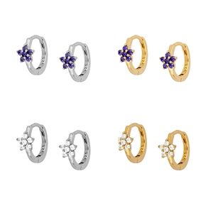 S925 sterling silver hoop earrings with floral zircon in gold and silver plating