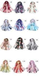 Grid display of lightweight lotus georgette scarves in 12 different floral color patterns