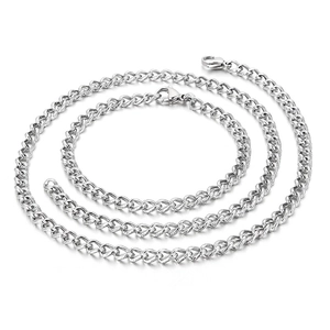 Polished silver stainless steel curb chain necklace in punk hip-hop twisted link style