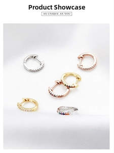 Close-up of S925 sterling silver huggie hoop earrings with colorful zircon stones