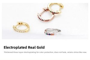 Detail of S925 sterling silver hoop earrings with colorful zircon and gold plating