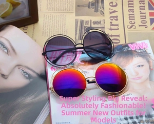 Close-up of retro double-rim round metal sunglasses with gradient and colorful lenses