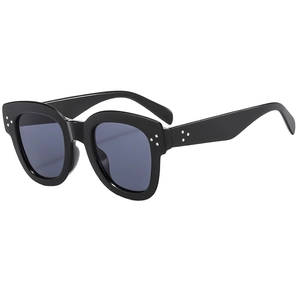 Classic oversized black square frame sunglasses with retro three-point metal rivet accents