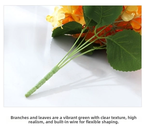Detail of vivid green hydrangea stems with internal wire for flexible floral styling