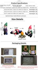 Tabla de tallas detallada para gnomos de jardín de resina con dimensiones y pesos exactos