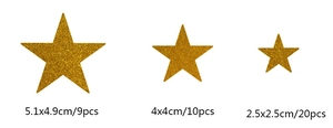 Gold glitzernde Stern Wandtattoo-Set mit Maßen für große, mittlere und kleine Größen