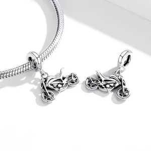 Sporty 925 sterling silver motorcycle charm pendant with detailed mechanical engravings