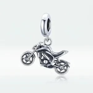 Detailed S925 sterling silver motorcycle charm pendant with cool racing bike design