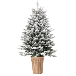 Mini PE Christmas tree with artificial snow in a rustic ceramic pot for home decor