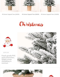 Detailed comparison of 60cm, 90cm, and 120cm mini snow-covered PE Christmas trees