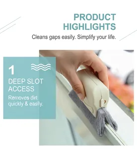 Macro view of handheld window groove cleaning brush with microfiber scouring pad