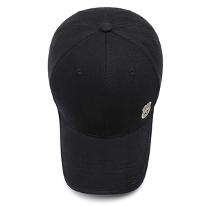 Classic black cotton baseball cap with gold sport badge and textured side embroidery