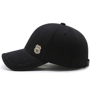 Men's black cotton baseball cap with HEYHAT SPORTS embroidery and shield patch detail