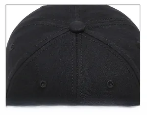 Detailed macro view of the black baseball cap top stitching and button texture