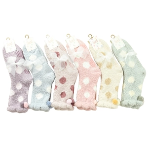 Set of colorful plush coral fleece socks with polka dots and bowknots for women