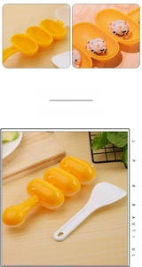DIY sushi ball maker tool with yellow shaker mold and white plastic rice scoop