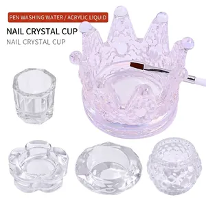 Nail Art Crystal Cup Glass Acrylic Liquid Dish For Brush Cleaner Manicure Tool Iridescent Crown Octagon Flower Shapes