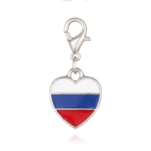 Detail of heart pendant with red, white, and blue enamel and silver lobster clasp