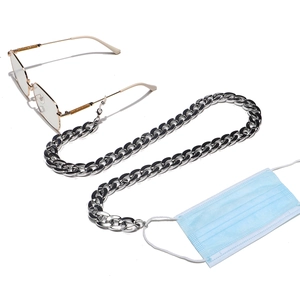 Silver acrylic glasses chain and face mask lanyard with metallic cuban links