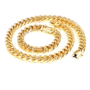 Cuban Link Chain Necklace And Bracelet Stainless Steel Hip Hop Punk Streetwear Jewelry Men
