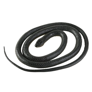 Realistic black rubber snake toy with scaly texture for pranks and stress relief