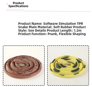 Detailed comparison of realistic 1.2m TPR soft rubber snakes in brown and striped patterns