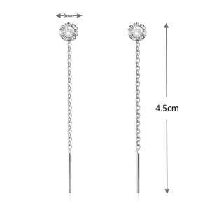 Detailed view of S925 sterling silver tassel earrings with 5mm zircon and 4.5cm length