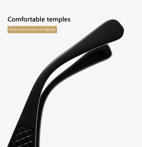 Macro detail of glossy black sunglass temples with anti-slip quilted pattern design