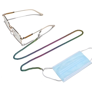 Colorful rainbow metal eyewear chain and mask strap shown on white background