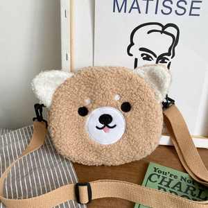 Cute Cartoon Animal Plush Crossbody Bag Faux Lamb Wool Small Round Shoulder Phone Pouch For Women Girls Kawaii